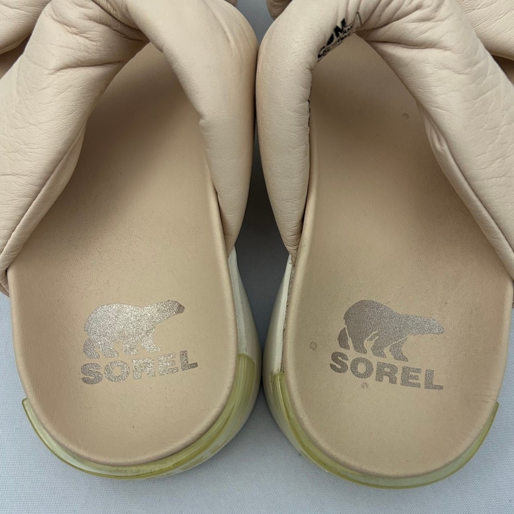 Sorel Viibe Twist Slide Womens 6 Cream Nova Sand Comfort Leather Platform Sandal - Picture 3 of 8
